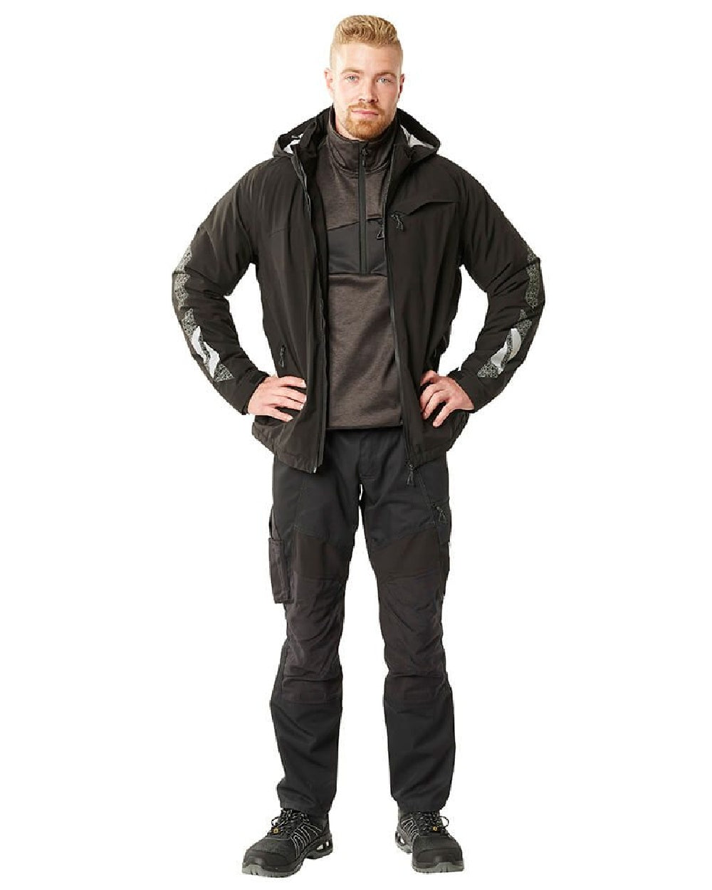 Dark Anthracite Black Coloured Mascot Workwear Mens Accelerate Fleece Jumper With Half Zip on white background 