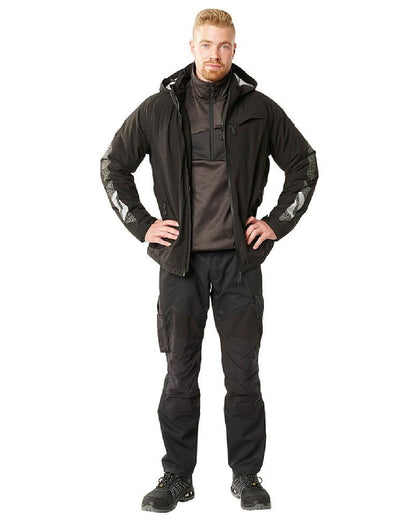 Dark Anthracite Black Coloured Mascot Workwear Mens Accelerate Fleece Jumper With Half Zip on white background 