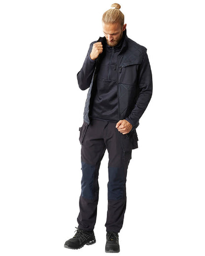 Dark Navy Coloured Mascot Workwear Mens Accelerate Fleece Jumper With Half Zip on white background 