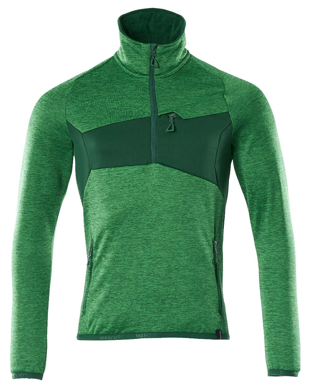 Grass Green Coloured Mascot Workwear Mens Accelerate Fleece Jumper With Half Zip on white background 