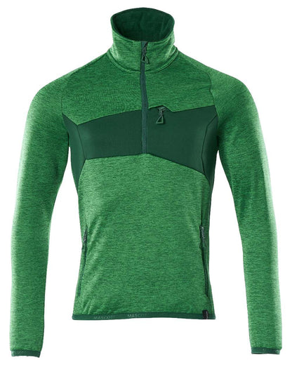 Grass Green Coloured Mascot Workwear Mens Accelerate Fleece Jumper With Half Zip on white background 