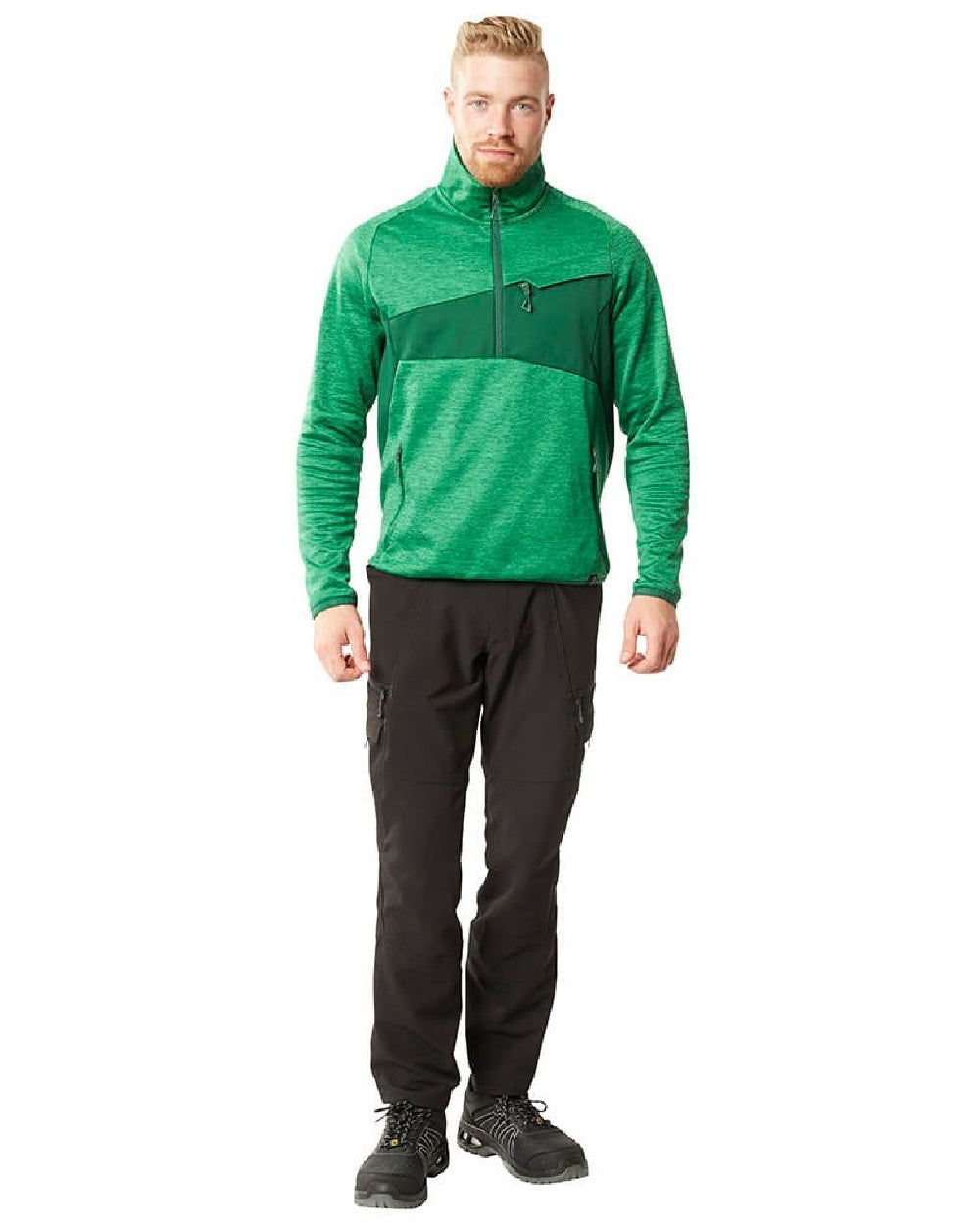 Grass Green Coloured Mascot Workwear Mens Accelerate Fleece Jumper With Half Zip on white background 