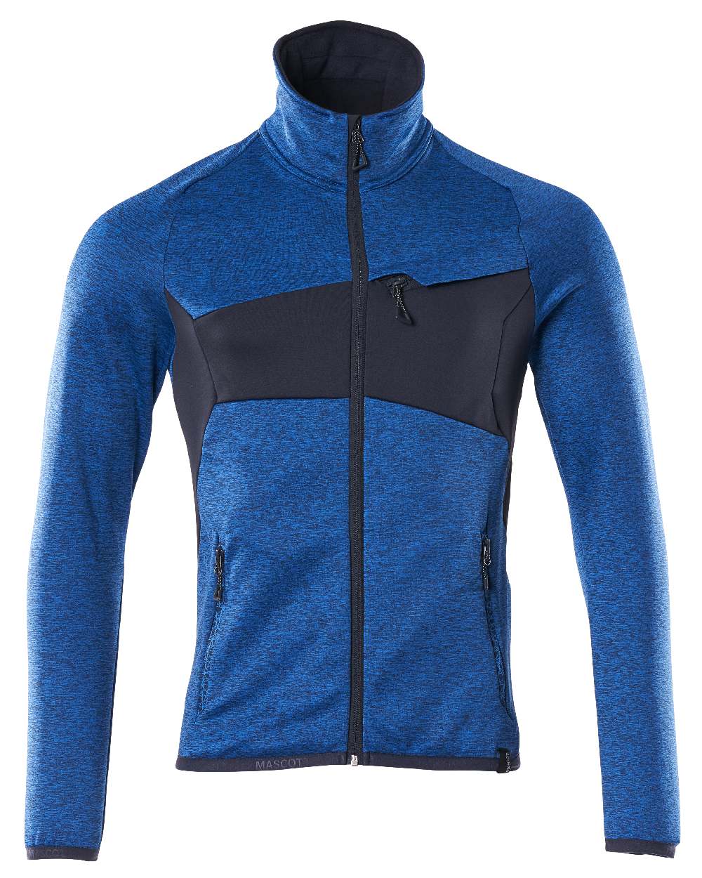 Azure Blue Dark Navy Coloured Mascot Workwear Mens Accelerate Fleece Jumper With Zipper on white background