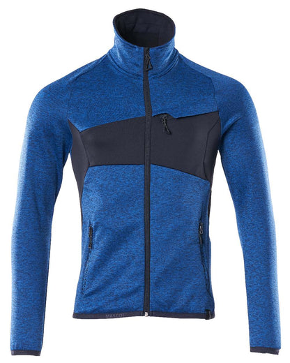 Azure Blue Dark Navy Coloured Mascot Workwear Mens Accelerate Fleece Jumper With Zipper on white background 