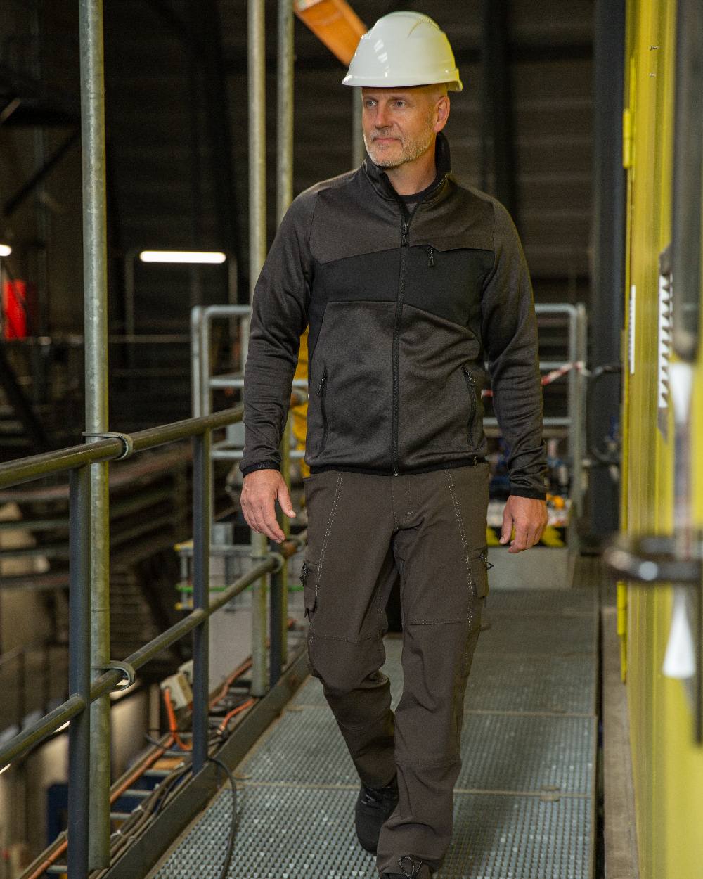 Dark Anthracite Black Coloured Mascot Workwear Mens Accelerate Fleece Jumper With Zipper on factory background 
