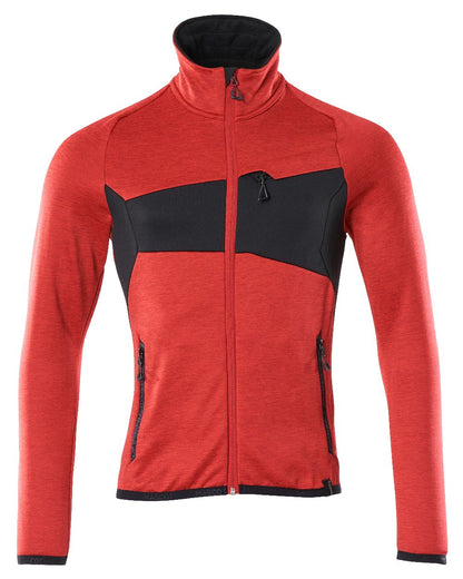 Traffic Red Black Coloured Mascot Workwear Mens Accelerate Fleece Jumper With Zipper on white background 