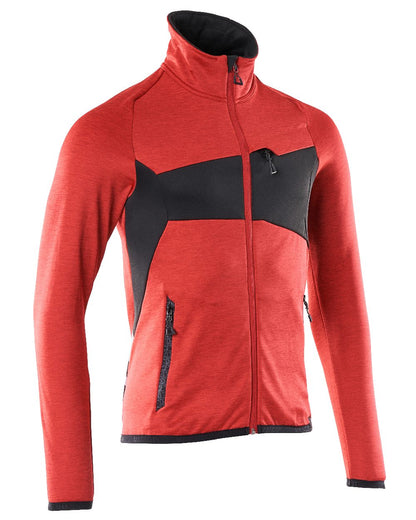 Traffic Red Black Coloured Mascot Workwear Mens Accelerate Fleece Jumper With Zipper on white background 