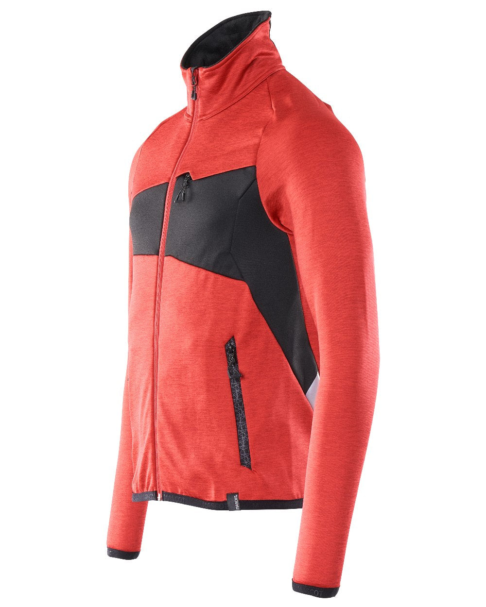 Traffic Red Black Coloured Mascot Workwear Mens Accelerate Fleece Jumper With Zipper on white background 