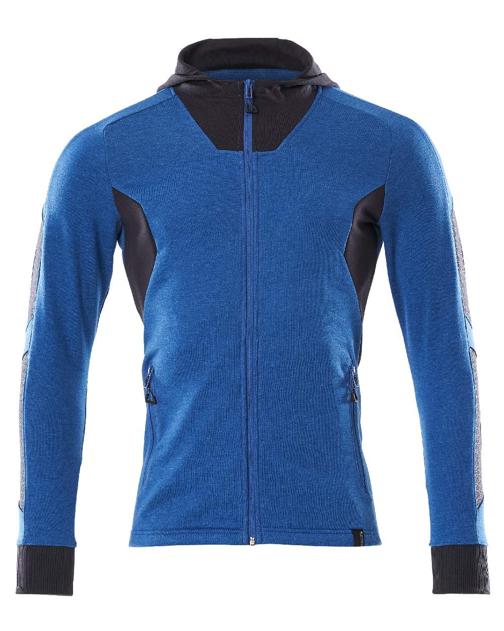 Azure Blue Dark Navy Coloured Mascot Workwear Mens Accelerate Hoodie With Zipper on white background 