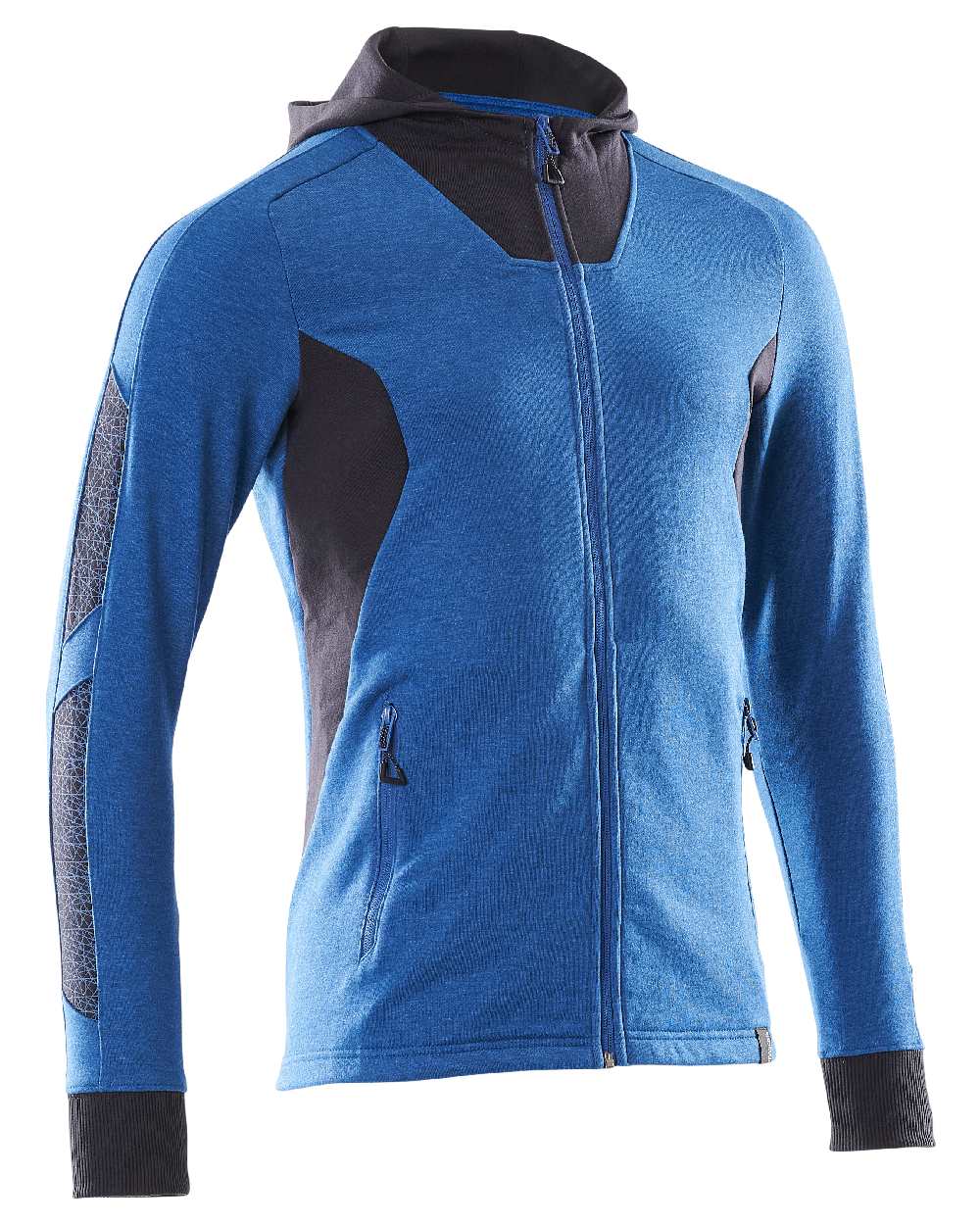 Azure Blue Dark Navy Coloured Mascot Workwear Mens Accelerate Hoodie With Zipper on white background 