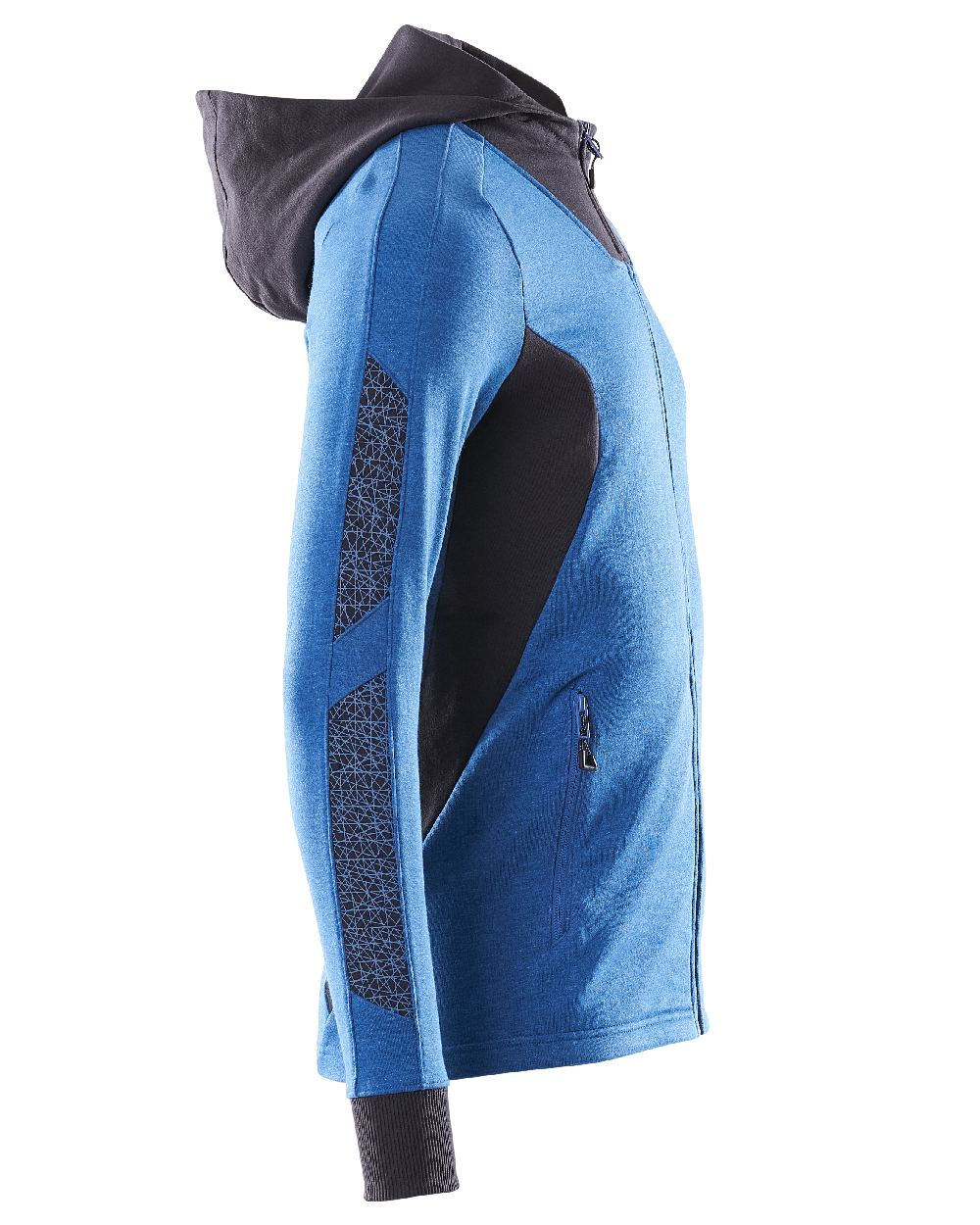 Azure Blue Dark Navy Coloured Mascot Workwear Mens Accelerate Hoodie With Zipper on white background 