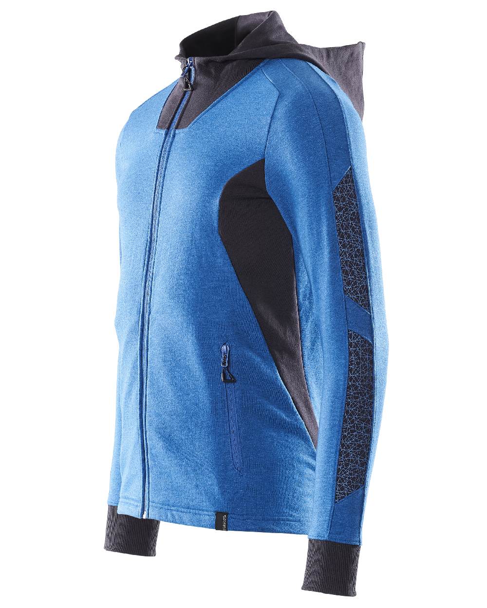 Azure Blue Dark Navy Coloured Mascot Workwear Mens Accelerate Hoodie With Zipper on white background 