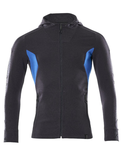Dark Navy Azure Blue Coloured Mascot Workwear Mens Accelerate Hoodie With Zipper on white background 