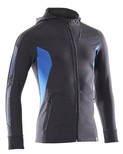 Dark Navy Azure Blue Coloured Mascot Workwear Mens Accelerate Hoodie With Zipper on white background 