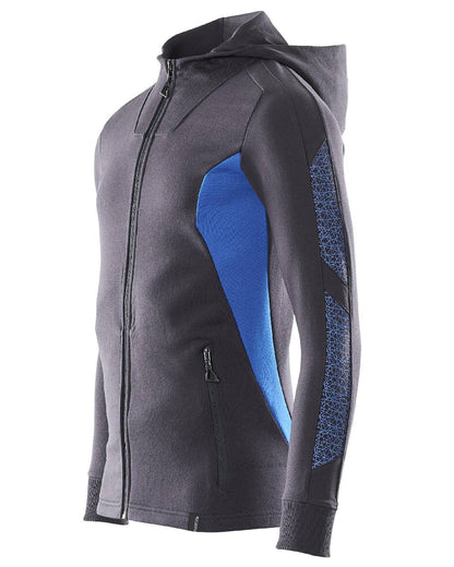 Dark Navy Azure Blue Coloured Mascot Workwear Mens Accelerate Hoodie With Zipper on white background 