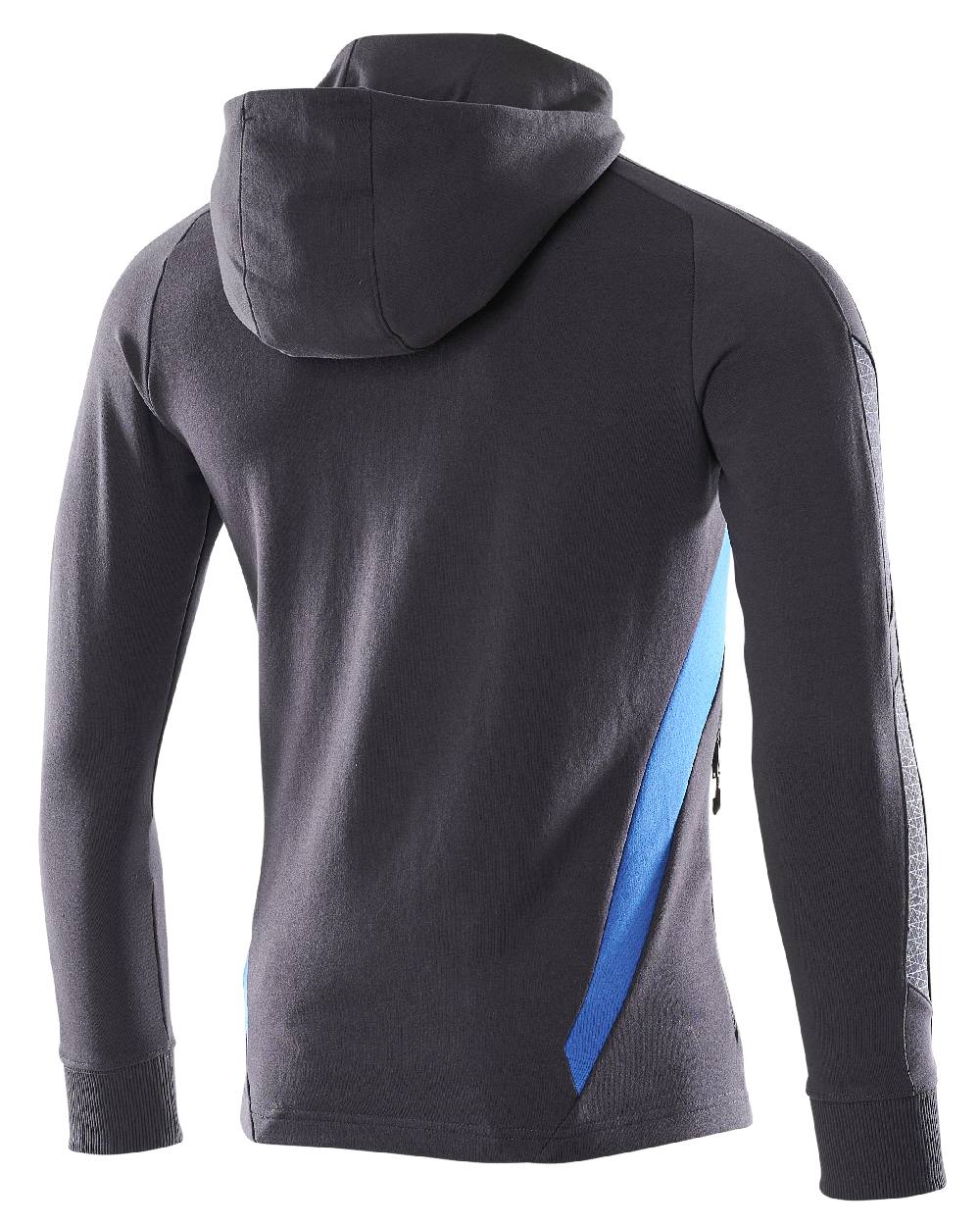 Dark Navy Azure Blue Coloured Mascot Workwear Mens Accelerate Hoodie With Zipper on white background 