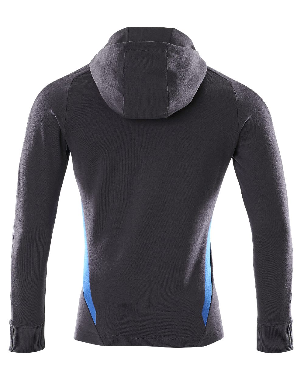 Dark Navy Azure Blue Coloured Mascot Workwear Mens Accelerate Hoodie With Zipper on white background 