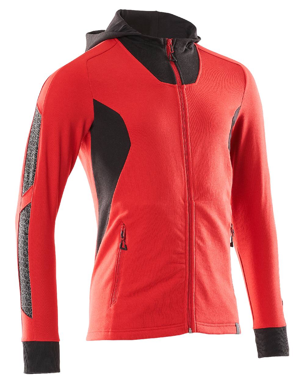 Traffic Red Black Coloured Mascot Workwear Mens Accelerate Hoodie With Zipper on white background 