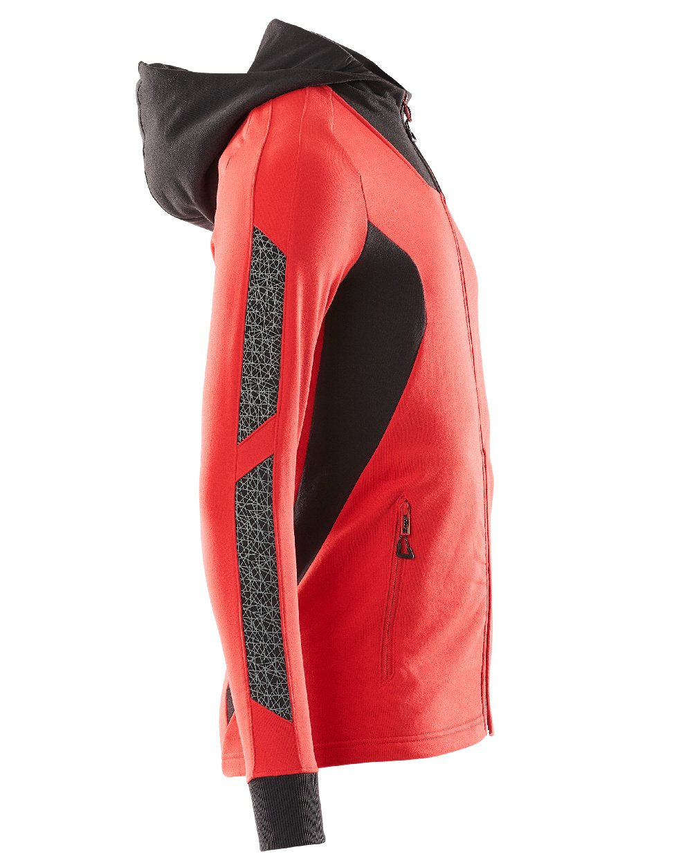 Traffic Red Black Coloured Mascot Workwear Mens Accelerate Hoodie With Zipper on white background 