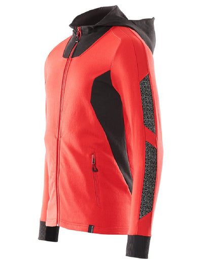 Traffic Red Black Coloured Mascot Workwear Mens Accelerate Hoodie With Zipper on white background 