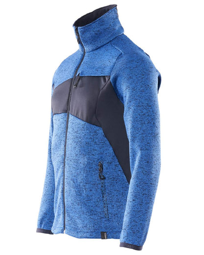 Azure Blue Dark Navy Coloured Mascot Workwear Mens Accelerate Knitted Jumper With Zipper on white background 