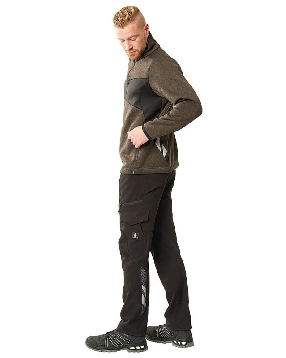 Dark Anthracite Black Coloured Mascot Workwear Mens Accelerate Knitted Jumper With Zipper on white background 