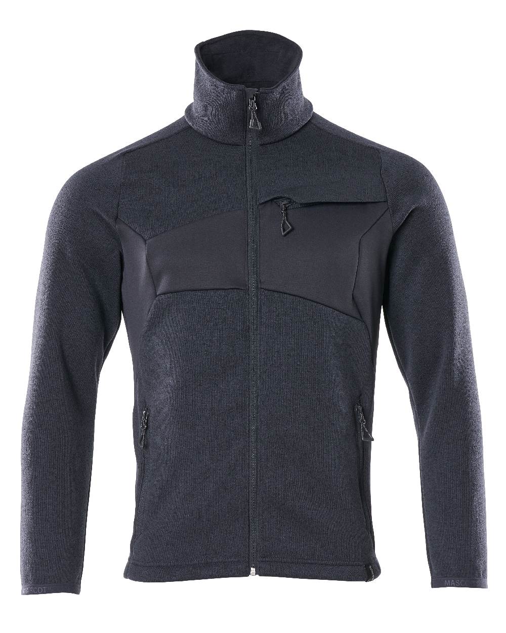 Dark Navy Coloured Mascot Workwear Mens Accelerate Knitted Jumper With Zipper on white background 