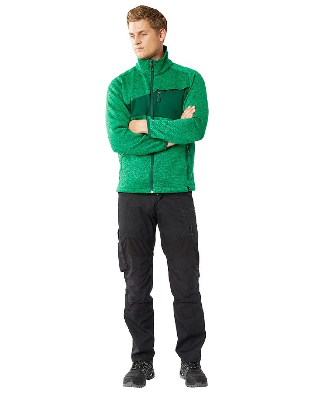 Grass Green Coloured Mascot Workwear Mens Accelerate Knitted Jumper With Zipper on white background 