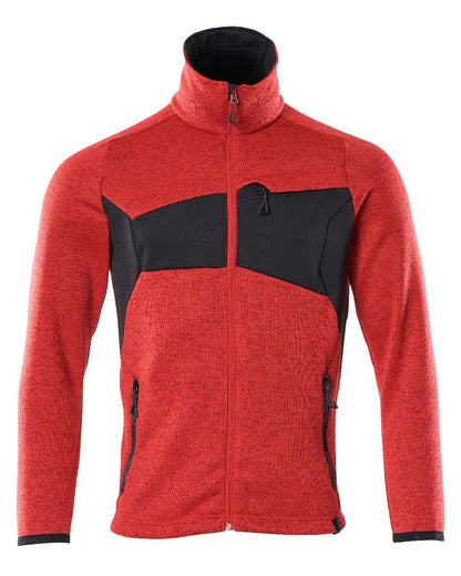 Traffic Red Black Coloured Mascot Workwear Mens Accelerate Knitted Jumper With Zipper on white background 