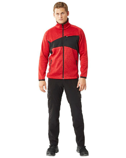 Traffic Red Black Coloured Mascot Workwear Mens Accelerate Knitted Jumper With Zipper on white background 