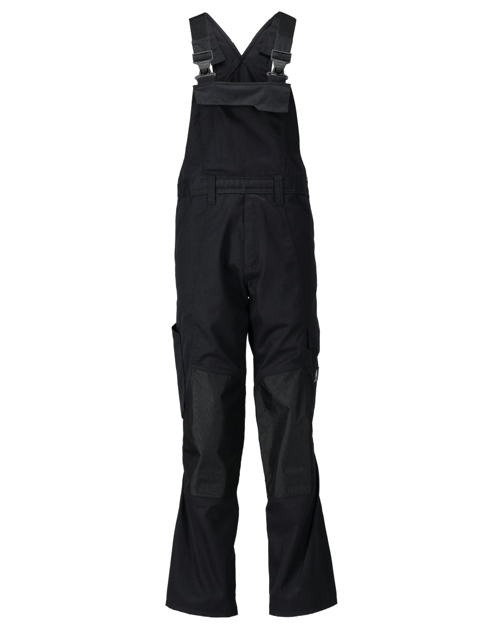 Black Coloured Mascot Workwear Mens Accelerate Lightweight Bib &amp; Brace With Kneepad Pockets on white background 