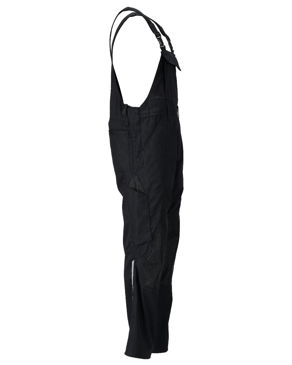 Black Coloured Mascot Workwear Mens Accelerate Lightweight Bib &amp; Brace With Kneepad Pockets on white background 