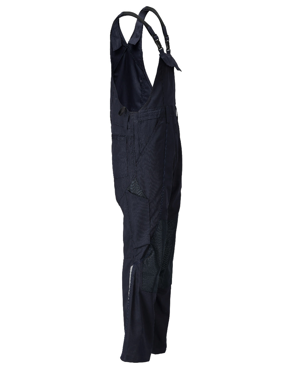 Dark Navy Coloured Mascot Workwear Mens Accelerate Lightweight Bib &amp; Brace With Kneepad Pockets on white background 