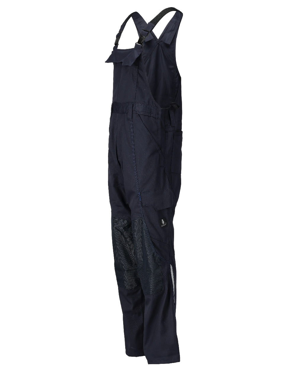 Dark Navy Coloured Mascot Workwear Mens Accelerate Lightweight Bib &amp; Brace With Kneepad Pockets on white background 