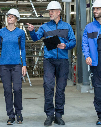 Azure Blue Dark Navy Coloured Mascot Workwear Mens Accelerate Lightweight Jacket on factory background 
