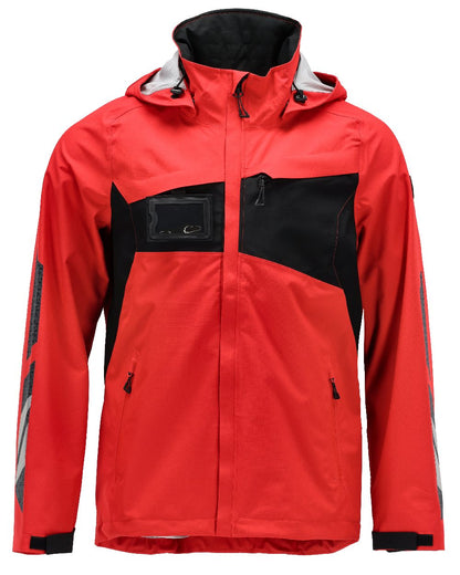 Traffic Red Black Coloured Mascot Workwear Mens Accelerate Lightweight Outer Shell Jacket on white background 