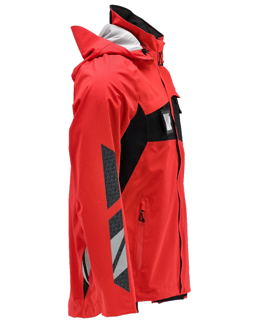 Traffic Red Black Coloured Mascot Workwear Mens Accelerate Lightweight Outer Shell Jacket on white background 