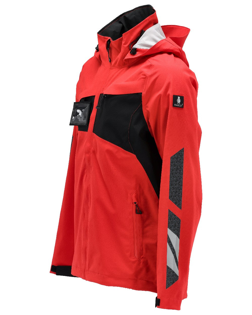 Traffic Red Black Coloured Mascot Workwear Mens Accelerate Lightweight Outer Shell Jacket on white background 