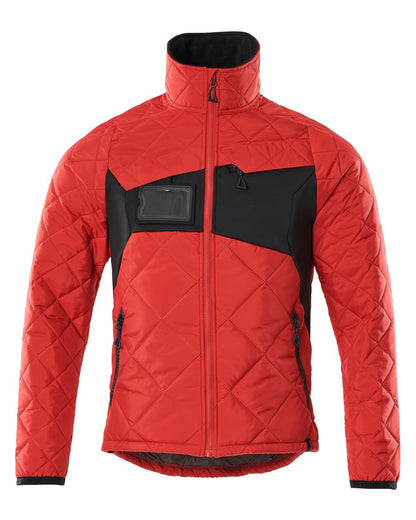 Traffic Red Black Coloured Mascot Workwear Mens Accelerate Lightweight Thermal Jacket on white background 