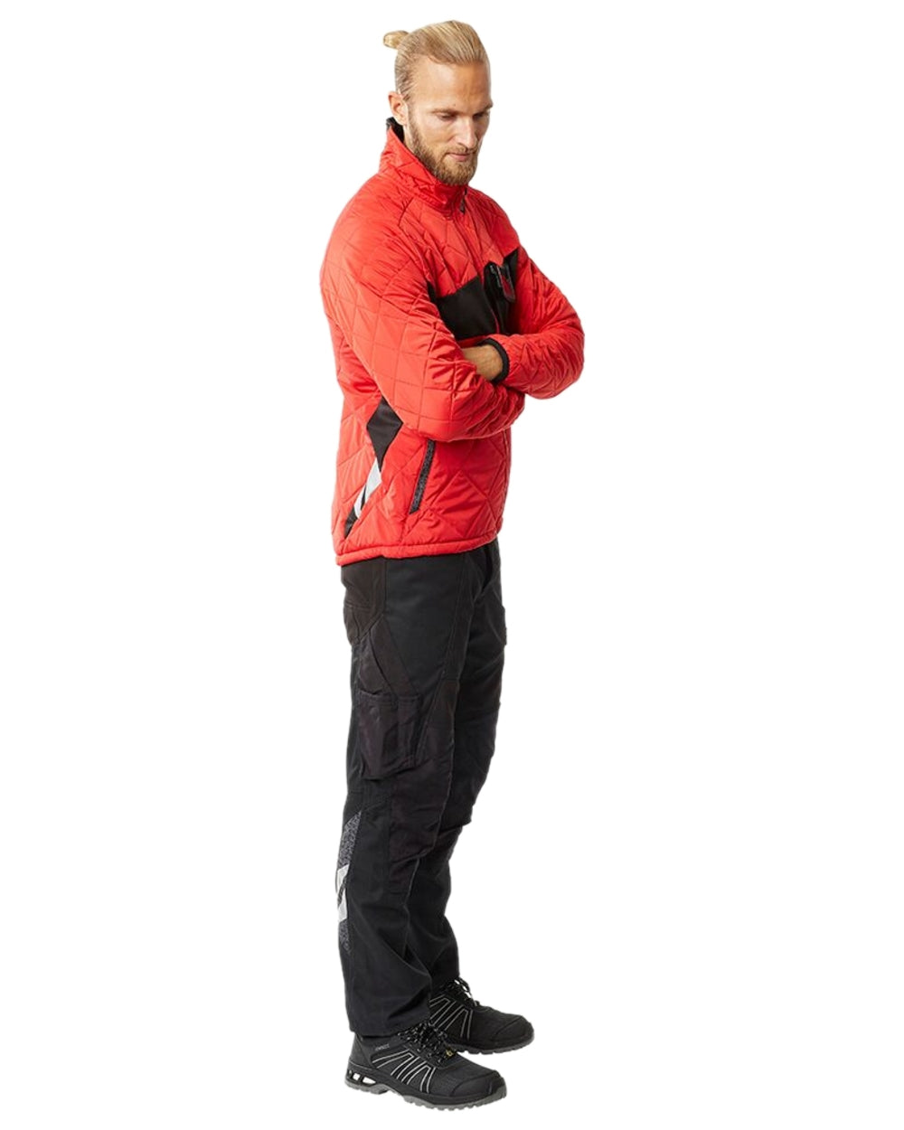 Traffic Red Black Coloured Mascot Workwear Mens Accelerate Lightweight Thermal Jacket on white background 