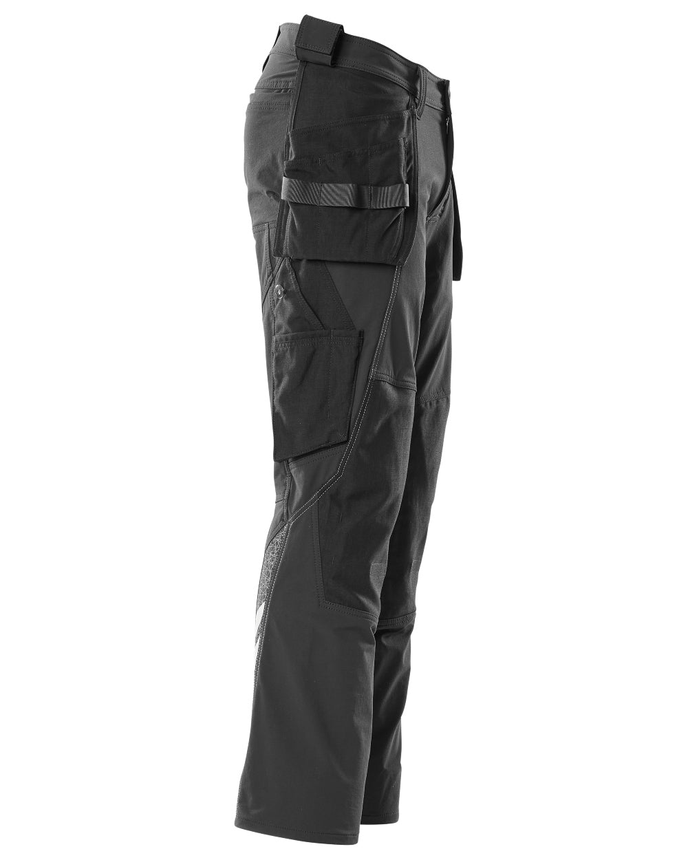 Black Coloured Mascot Workwear Mens Accelerate Lightweight Trousers With Holster Pockets on white background 