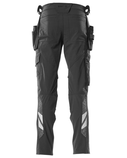 Black Coloured Mascot Workwear Mens Accelerate Lightweight Trousers With Holster Pockets on white background 