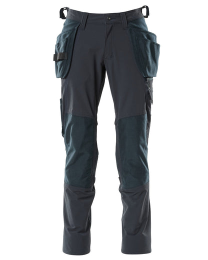 Dark Navy Coloured Mascot Workwear Mens Accelerate Lightweight Trousers With Holster Pockets on white background 