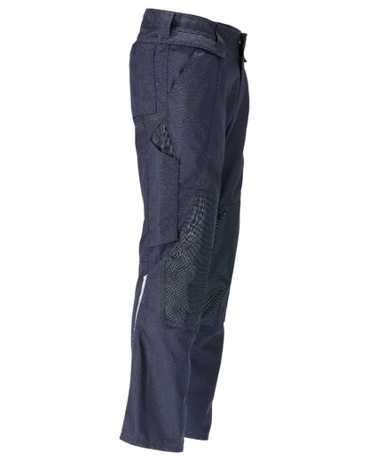 Dark Navy Coloured Mascot Workwear Mens Accelerate Lightweight Trousers With Kneepad Pockets on white background 