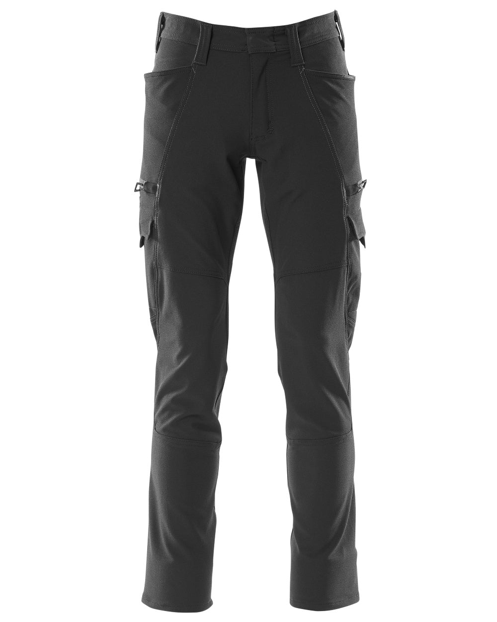 Black Coloured Mascot Workwear Mens Accelerate Lightweight Trousers With Thigh Pockets on white background