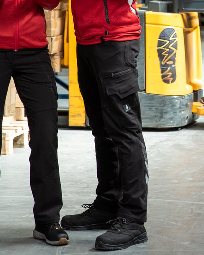 Black Coloured Mascot Workwear Mens Accelerate Lightweight Trousers With Thigh Pockets on warehouse background 