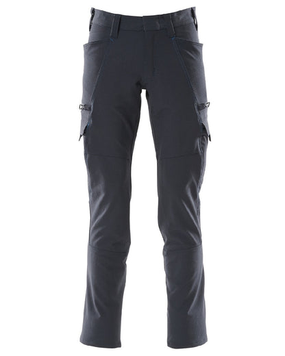 Dark Navy Coloured Mascot Workwear Mens Accelerate Lightweight Trousers With Thigh Pockets on white background 