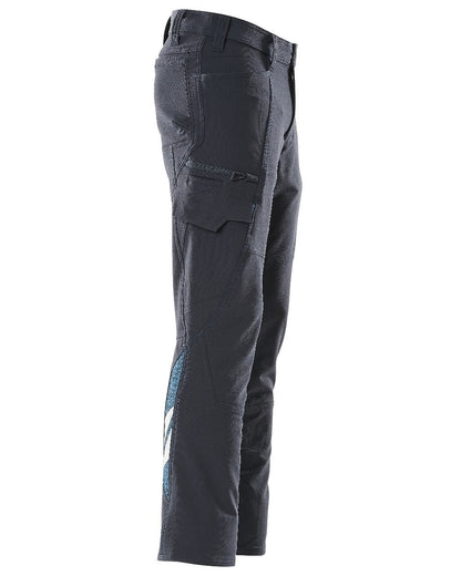 Dark Navy Coloured Mascot Workwear Mens Accelerate Lightweight Trousers With Thigh Pockets on white background 