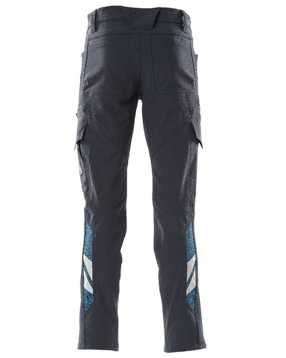 Dark Navy Coloured Mascot Workwear Mens Accelerate Lightweight Trousers With Thigh Pockets on white background 