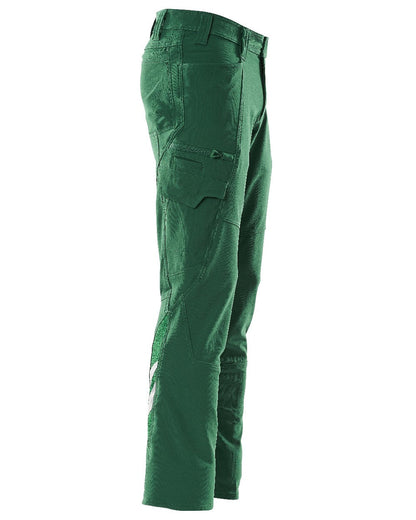 Green Coloured Mascot Workwear Mens Accelerate Lightweight Trousers With Thigh Pockets on white background 